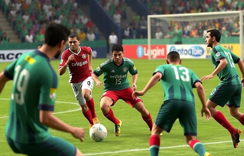 Indian players competing in a FIFA 05: Mohun Bagan AC Simulation tournament in Kolkata with green and maroon decorations
